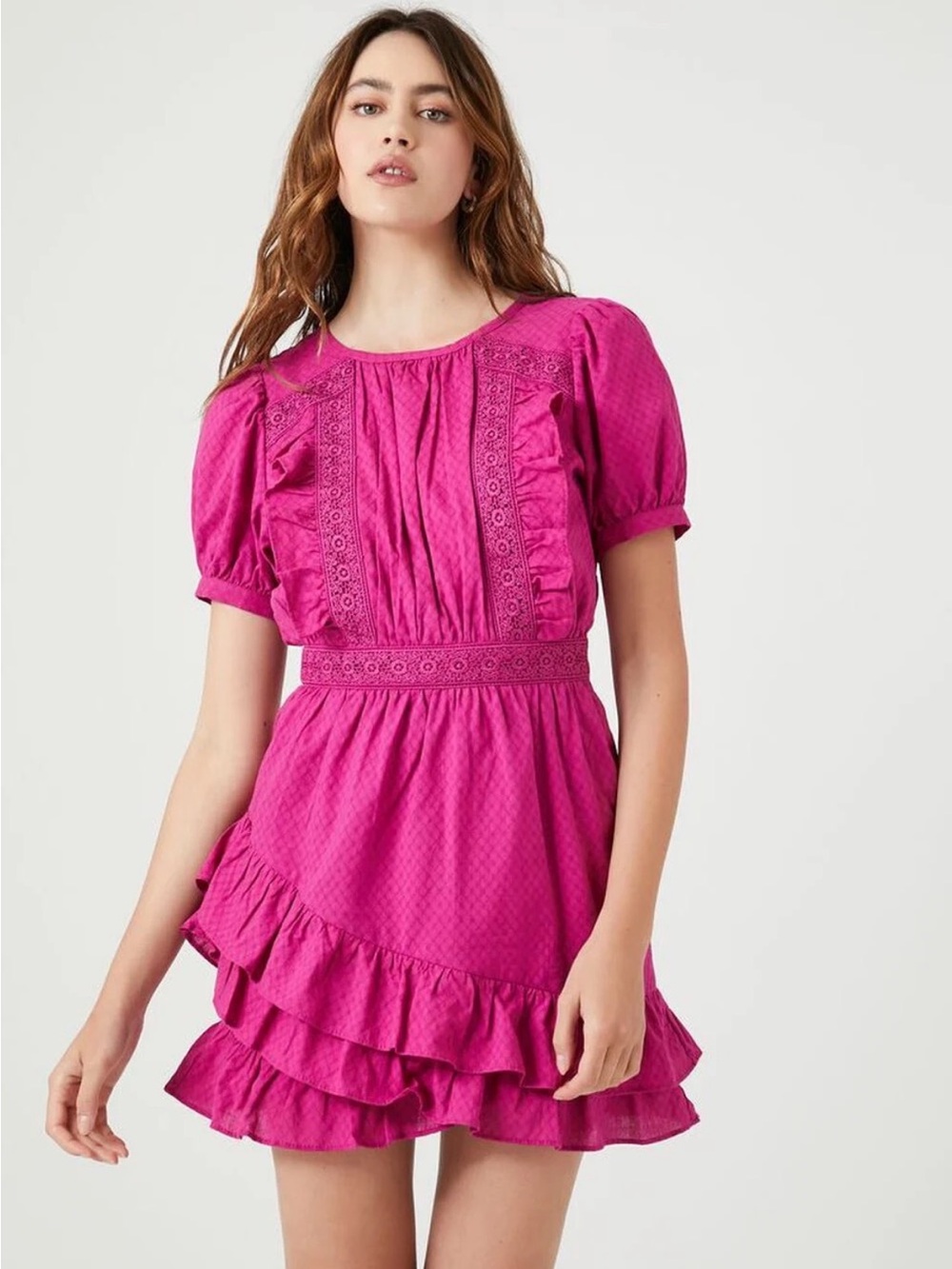 Forever 21 Fuchsia Ruffled Short Sleeve Dress